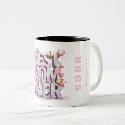 *~* 3-d Geliefd Knuffels Moederdag Hart + Bloemen  Tweekleurige Koffiemok (Voorkant rechts)