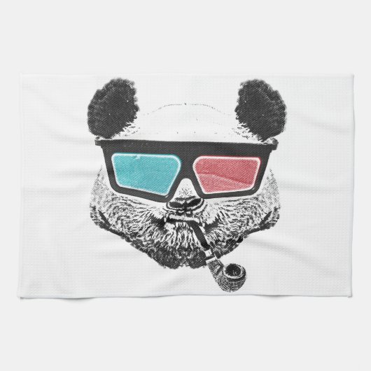  3-D glazen panda Theedoek (Horizontaal)