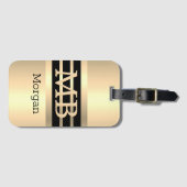 3-D Gold Monogram & Naam, BLK/Gold Stripes, Goud Bagagelabel (Voorkant (horizontaal))