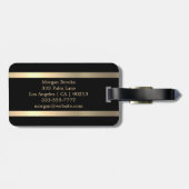 3-D Gold Monogram & naam, Gold Stripes op zwart Bagagelabel (Achterkant horizontaal)