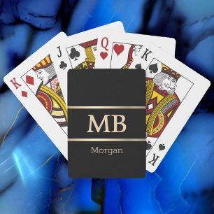 3-D Gold Monogram/naam, Gold Stripes, zwart Pokerkaarten