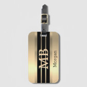 3-D Gold monogram/naam, zwarte/goudstrepen, goud Bagagelabel (Voorkant (verticaal))