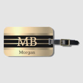3-D Gold monogram/naam, zwarte/goudstrepen, goud Bagagelabel (Voorkant (horizontaal))