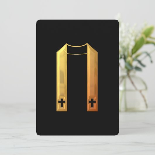 "3-D" Golden Liturgical Stole Invitation Kaart (Staand voorkant)