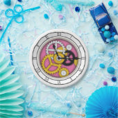 3-D illusieklok met zichtbare werkingen roze Papieren Bordje (Feest)