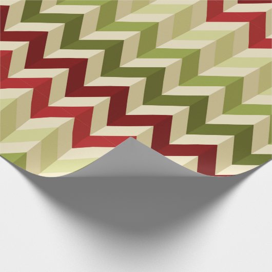 3-D Illusion Zig Zag in warme kerstkleuren Cadeaupapier (Hoek)