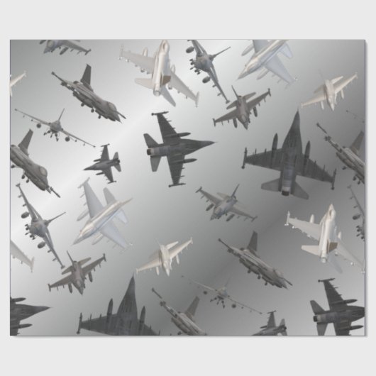 3 D JET PLANNEN tegen zilveren hemel Cadeaupapier (Vlak)