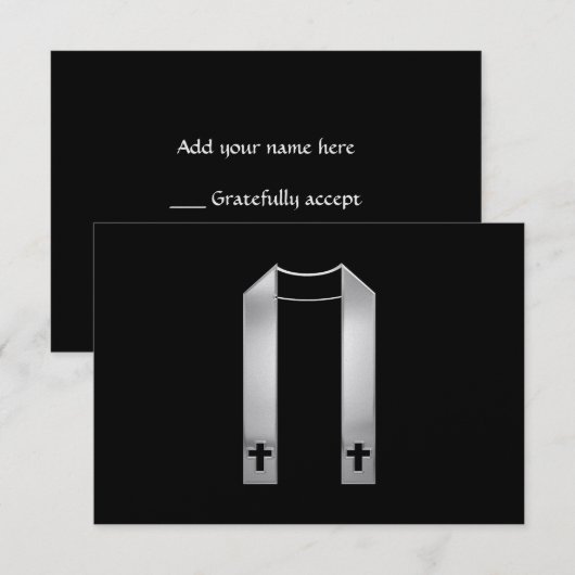 3-D look Silver Priest's Stole RSVP Kaartje (Voorkant / Achterkant)