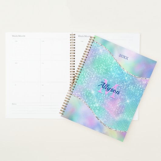 3-D Monogram, naam en jaar, Iridescent Sparkle Planner (Display)