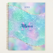 3-D Monogram, naam en jaar, Iridescent Sparkle Planner (Voorkant)