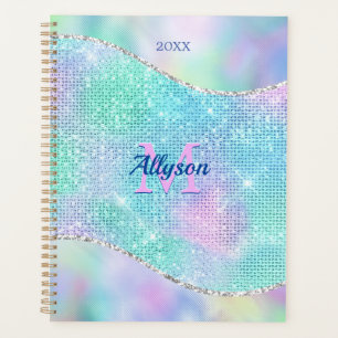 3-D Monogram, naam en jaar, Iridescent Sparkle Planner