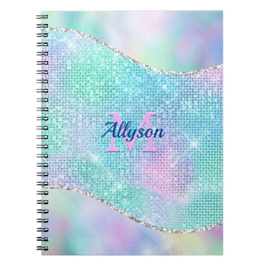 3-D Monogram, naam, Iridescent Sparkle Notitieboek (Voorkant)