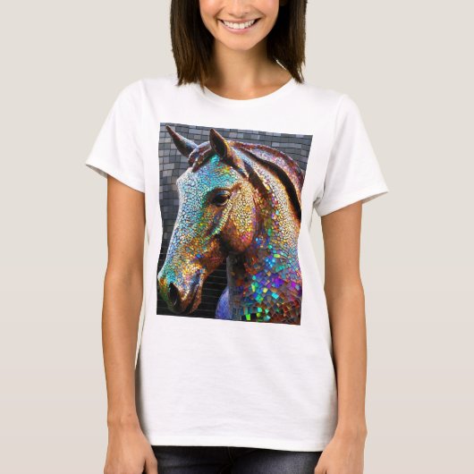 3-d Mozaïek Paard Hoofdbeeld T-shirt (Voorkant)