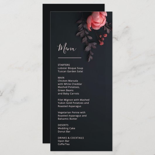 3 D Rose Dark Romantic Wedding Menu (Voorkant / Achterkant)