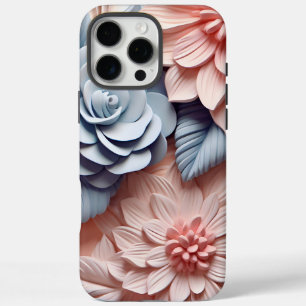 3-D roze en blauwe bloemen iPhone 16 Pro Max Hoesje