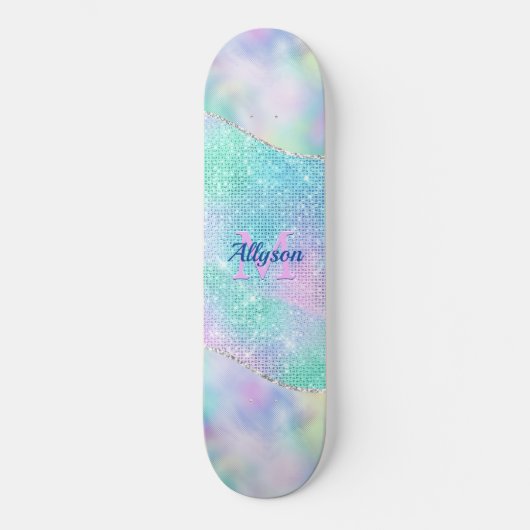 3-D Roze monogram, naam, Iridescent Sparkle Persoonlijk Skateboard (Voorkant)