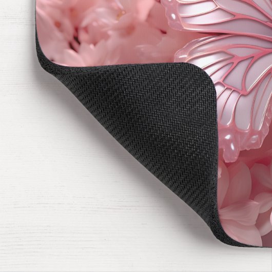 3-D roze vlinder op bloemen Muismat (Hoek)