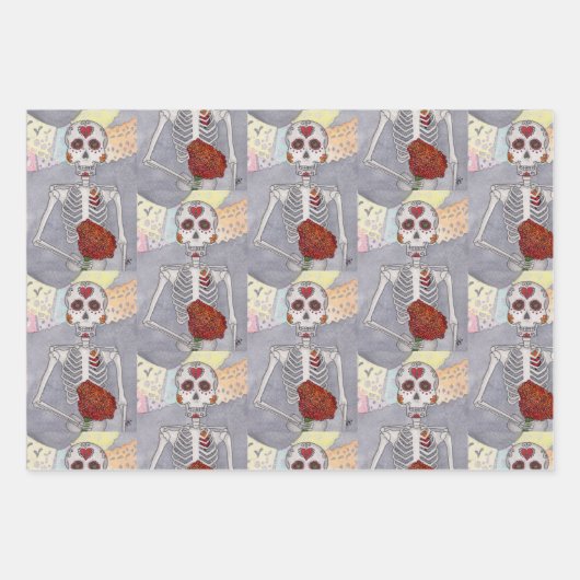 3 Dag van de dode bride Waterverf Skelet Inpakpapier Vel (Voorkant 3)
