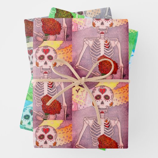 3 Dag van de dode bride Waterverf Skelet Inpakpapier Vel (In situ)