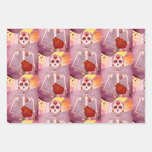 3 Dag van de dode bride Waterverf Skelet Inpakpapier Vel (Voorkant)