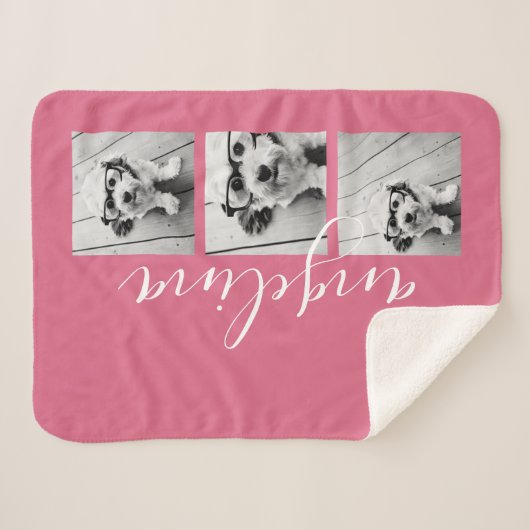 3 de Collage van de foto KAN achtergrondroze Sherpa Deken (Voorkant (horizontaal))