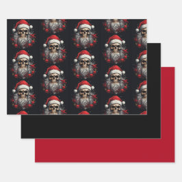3-delige kerstman schedel inpakset inpakpapier vel