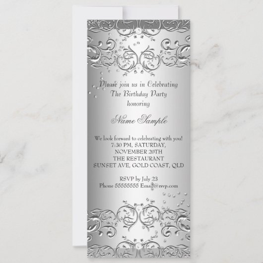 3 Diamond Silver Birthday Party Kaart (Voorkant)