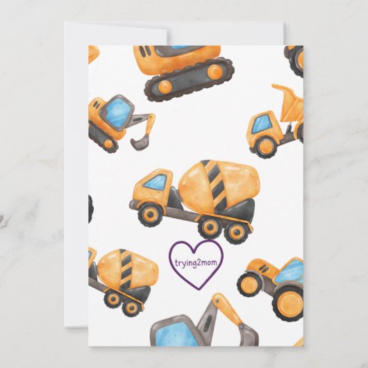 3 & Diggin It, Construction Vehicle 3rd Birthday Kaart (Achterkant)
