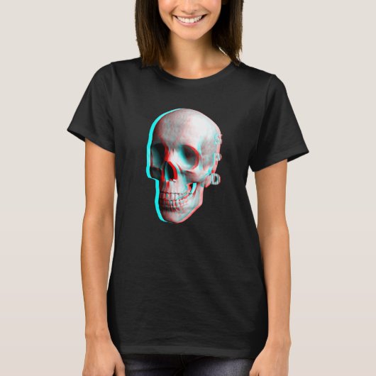 3 Dimensionaal Effect Blauwe Rode Schedel T-shirt (Voorkant)