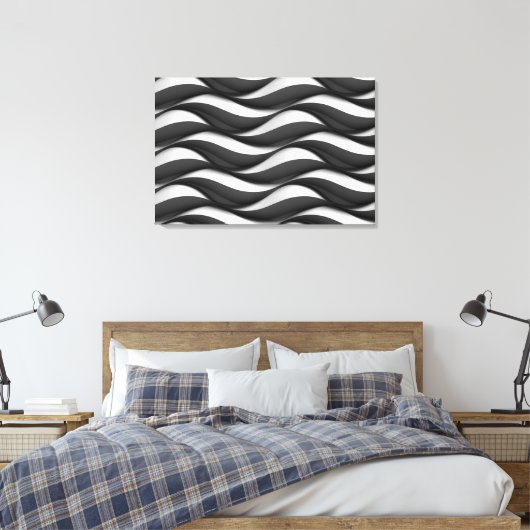 3 Dimensionale Wavy Zwart-wit Patroon Canvas Afdruk (Insitu (Slaapkamer))