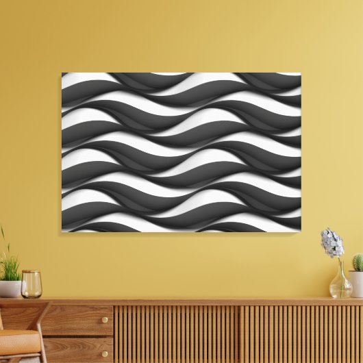 3 Dimensionale Wavy Zwart-wit Patroon Canvas Afdruk (Insitu (Woonkamer))
