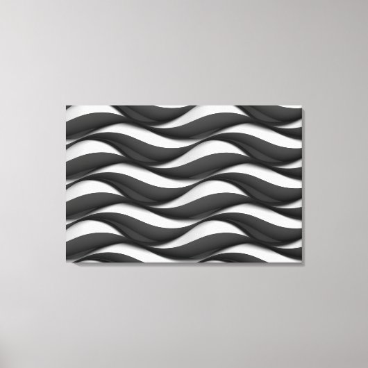 3 Dimensionale Wavy Zwart-wit Patroon Canvas Afdruk (Voorkant)