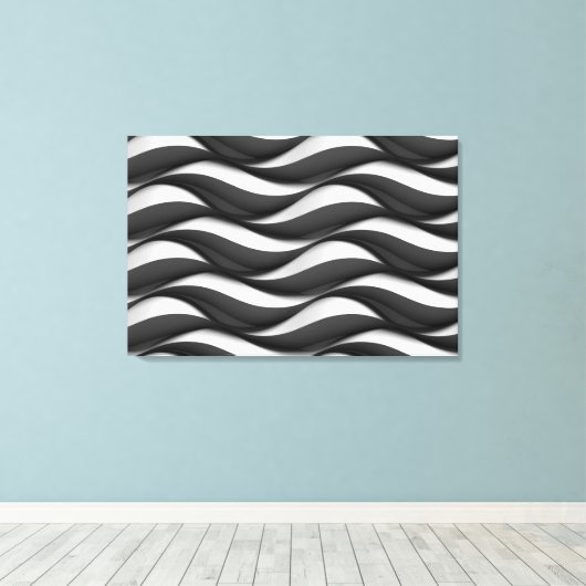 3 Dimensionale Wavy Zwart-wit Patroon Canvas Afdruk (Insitu (Houten vloer))