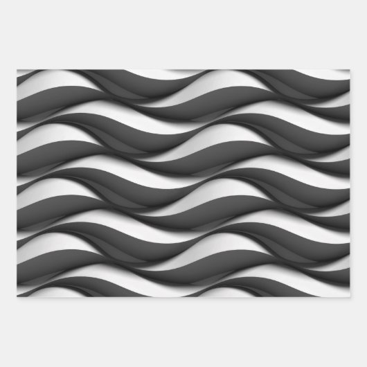 3 Dimensionale Wavy Zwart-wit Patroon Inpakpapier Vel (Voorkant 2)