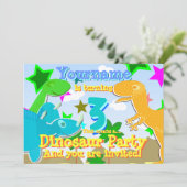 3 dinosauriërs op verjaardag uitnodigen kaart (Staand voorkant)