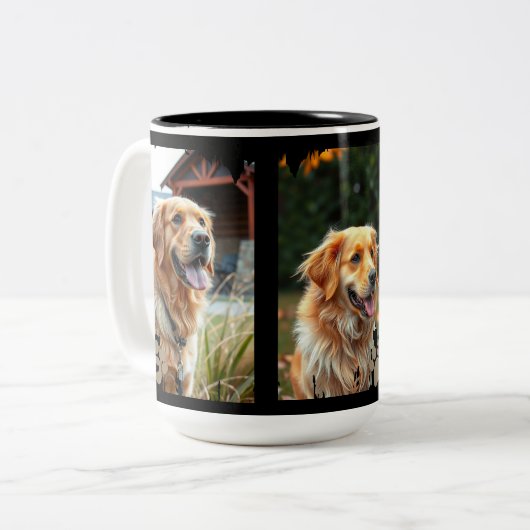 3 Dog Photos Heart Pawprints Gift Tweekleurige Koffiemok (Voorkant links)