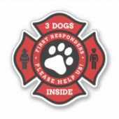 3 Dogs Inside Pet Alert for Fire Department Sticker (Voorkant)