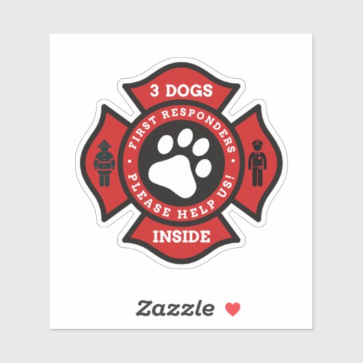 3 Dogs Inside Pet Alert for Fire Department Sticker (Vel)