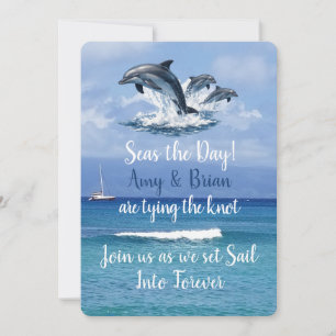 3 Dolfijnen Ocea Huwelijksuitnodiging Seas the Day Kaart