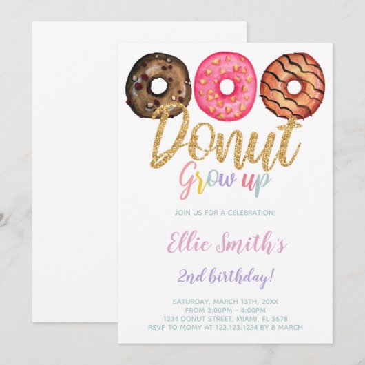 3 Donut Birthday-uitnodigingen Kaart (Voorkant / Achterkant)
