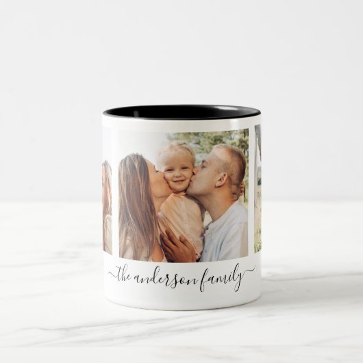 3 drie foto collage familie foto's tweekleurige koffiemok (Center)