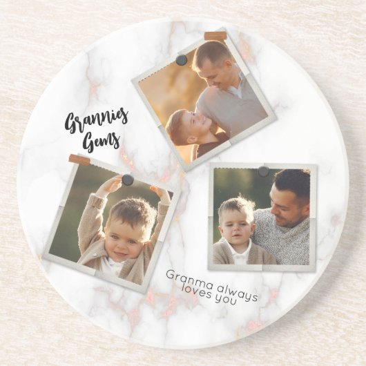 3 Drie foto's Moderne Elegant Collage Family Love Zandsteen Onderzetter (Voorkant)