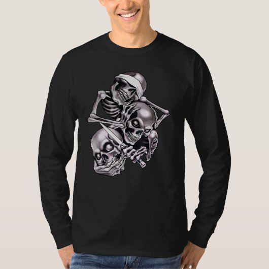 3 Drie Skull Skeleton Horror Creepy Halloween T-shirt (Voorkant)