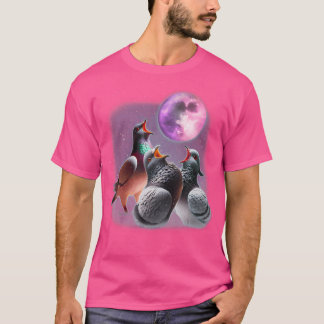 3 Duiven Huilend naar de Maan Grappige Duif Vogel  T-shirt