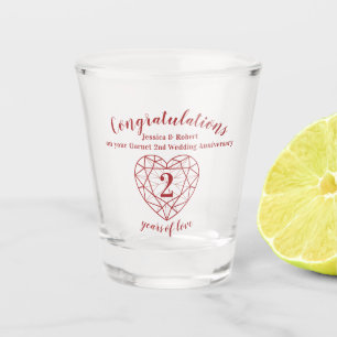 3 ^ e huwelijksdag in garnet 2 jaar liefde shot glas