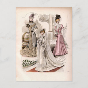3 Edwardiaanse Dames die Mode van gowns voeren Briefkaart