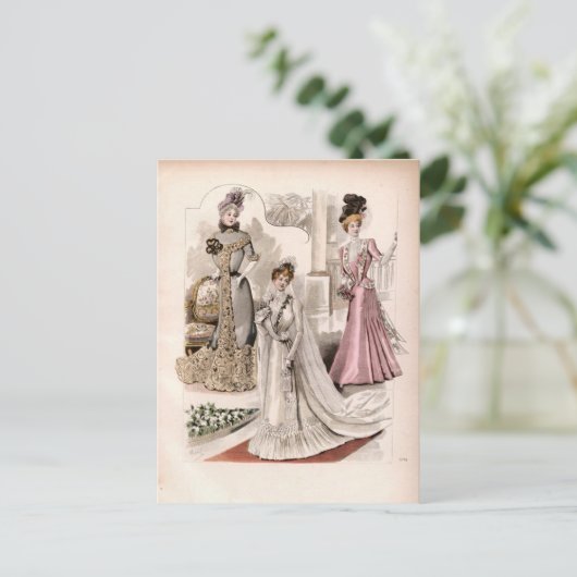 3 Edwardiaanse Dames die  Mode van gowns voeren Briefkaart (Staand voorkant)