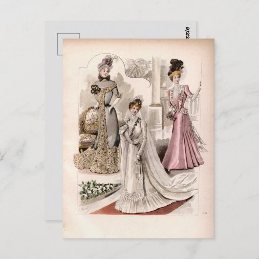 3 Edwardiaanse Dames die  Mode van gowns voeren Briefkaart (Voorkant / Achterkant)