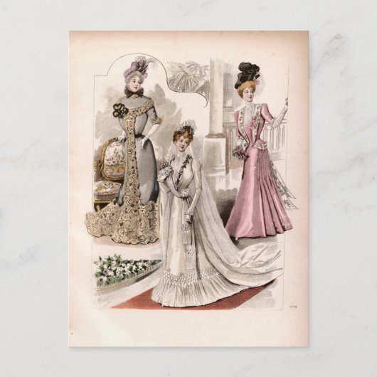 3 Edwardiaanse Dames die  Mode van gowns voeren Briefkaart (Voorkant)