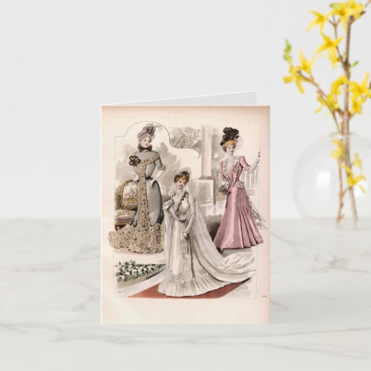 3 Edwardiaanse Dames die  Mode van gowns voeren Kaart (Gele Bloem)